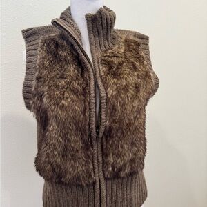 Brown Faux Fur Knit Vest